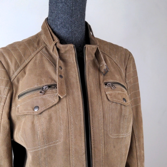 Danier suede Taupe moto jacket large - Picture 3 of 8
